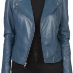 Women’s Blue Genuine Leather Jacket Front