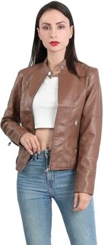 Women’s Brown Genuine Leather Jacket Front4 (2)