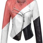 Women’s Pink & White & Black Genuine Leather Jacket All