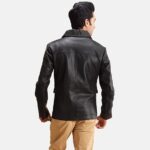 men’s black geniune leather jacket Back