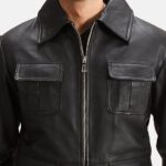 men’s black geniune leather jacket Front