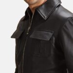 men’s black geniune leather jacket Front2