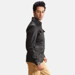 men’s black geniune leather jacket Side